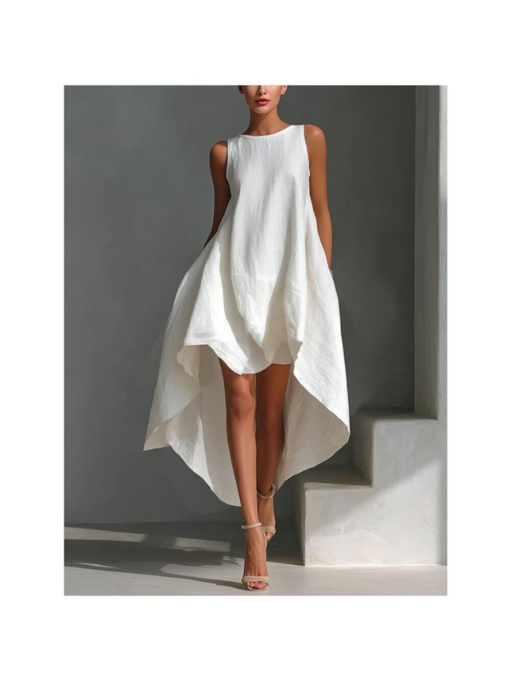 High-Low Round Neck Sleeveless Dress